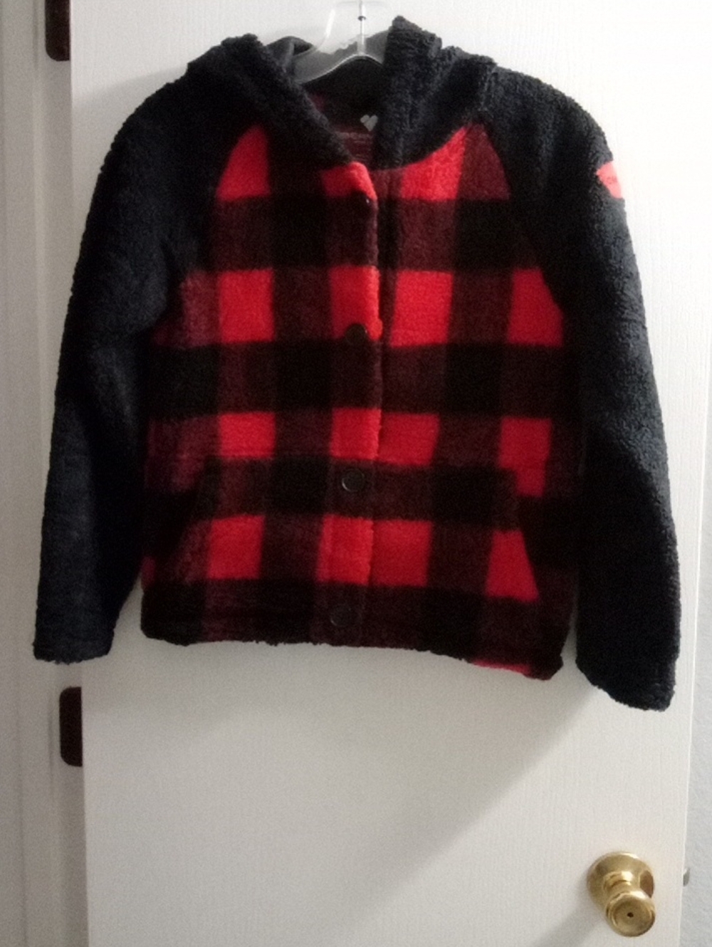 Obermeyer Red and Black Plaid Hooded Sherpa Jacket - Kids